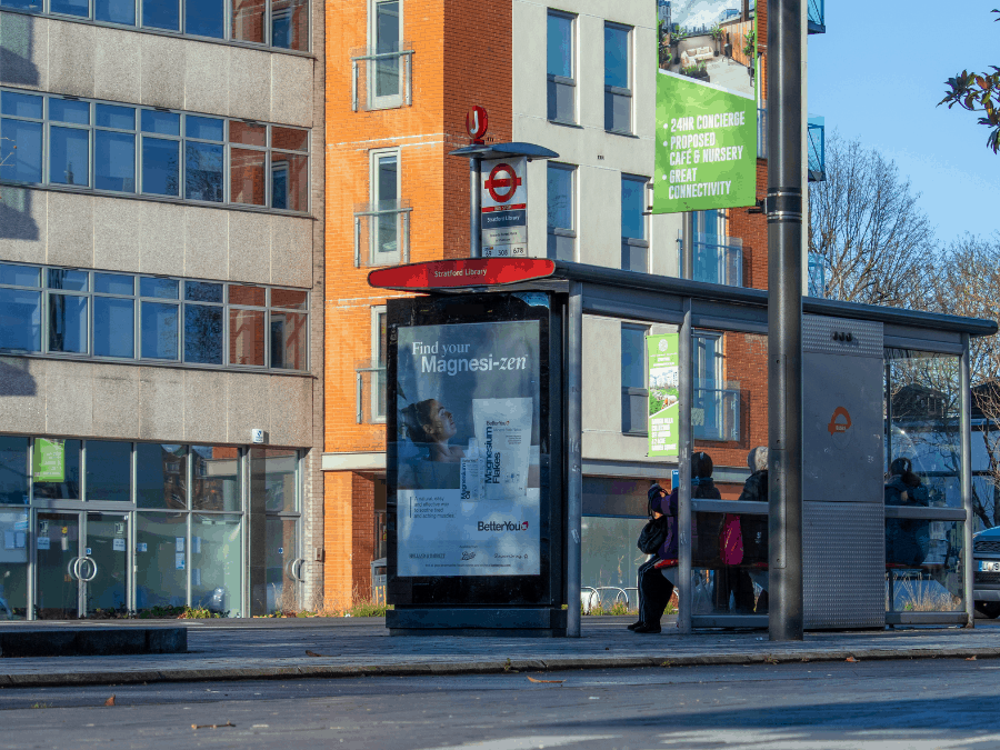 Digital bus shelter ad in London